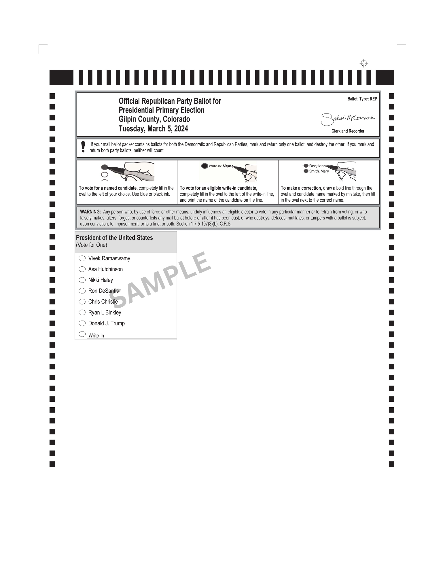 Rep Sample Ballot March 2024 Gilpin County